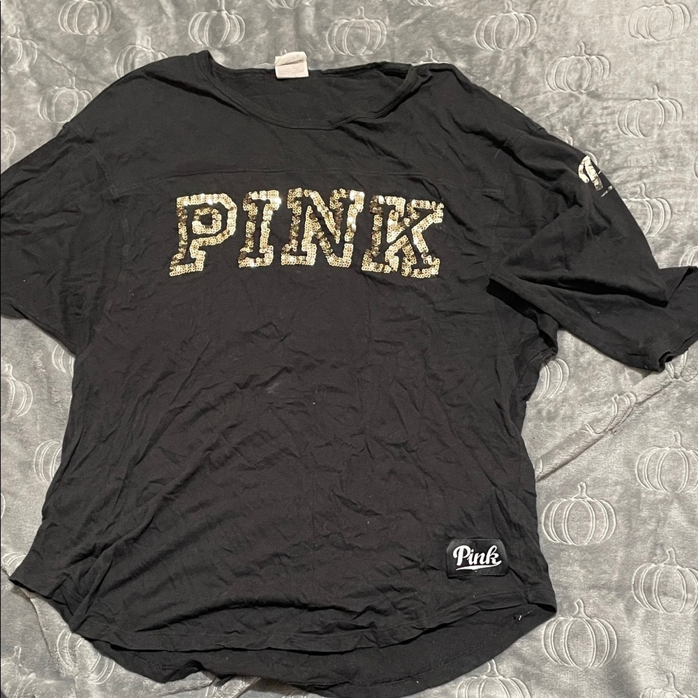 PINK Victoria's Secret Black Shirt with Gold Sequins
